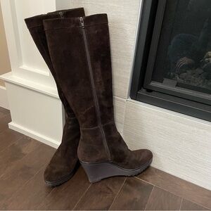 Via Spiga Chocolate Brown Leather Knee-High Wedge Boots Women’s Size 6